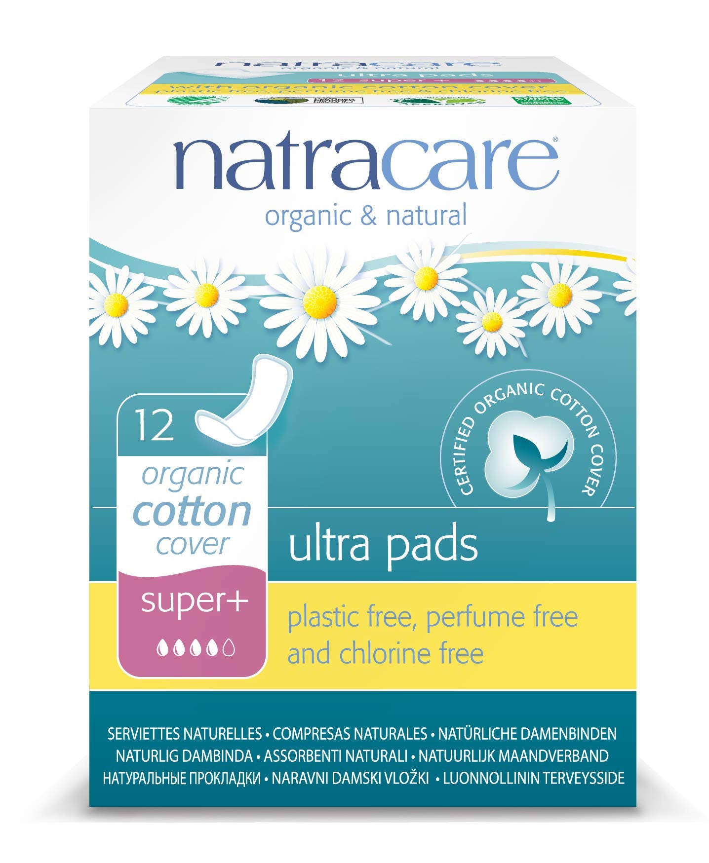 Natracare Slim Fitting Ultra Pads Without Wings, Super Plus, Made with Certified Organic Cotton, Ecologically Certified Cellulos