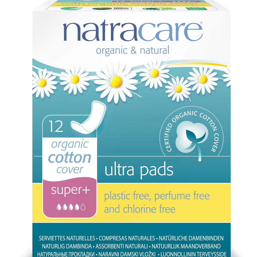 Natracare Slim Fitting Ultra Pads Without Wings, Super Plus, Made with Certified Organic Cotton, Ecologically Certified Cellulos