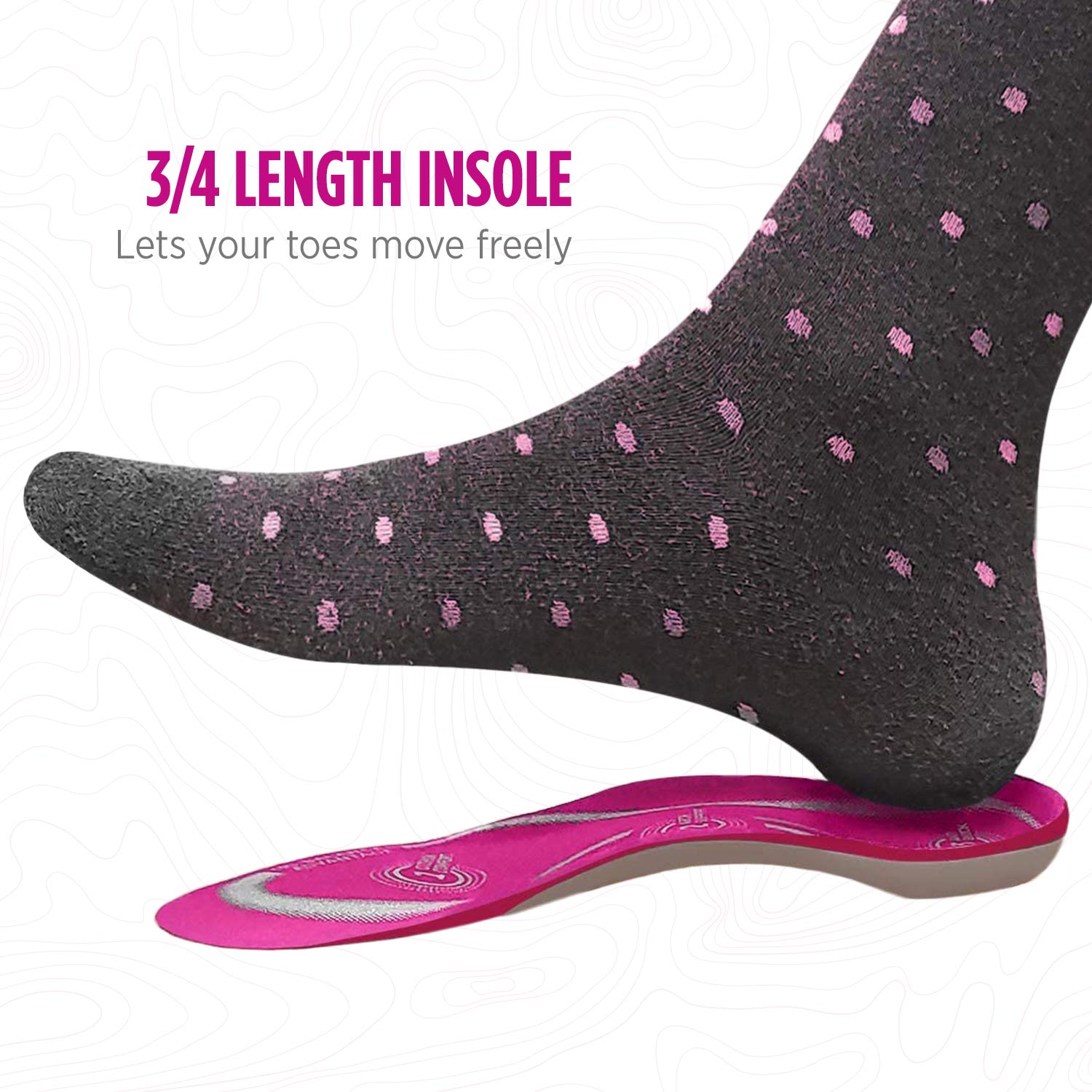 Comfort Zone Tri-Balance Gel Orthotic Insoles for Women, 3/4 Length Inserts for Womens Shoe Sizes 6-10, 1 Pair, Pink and White