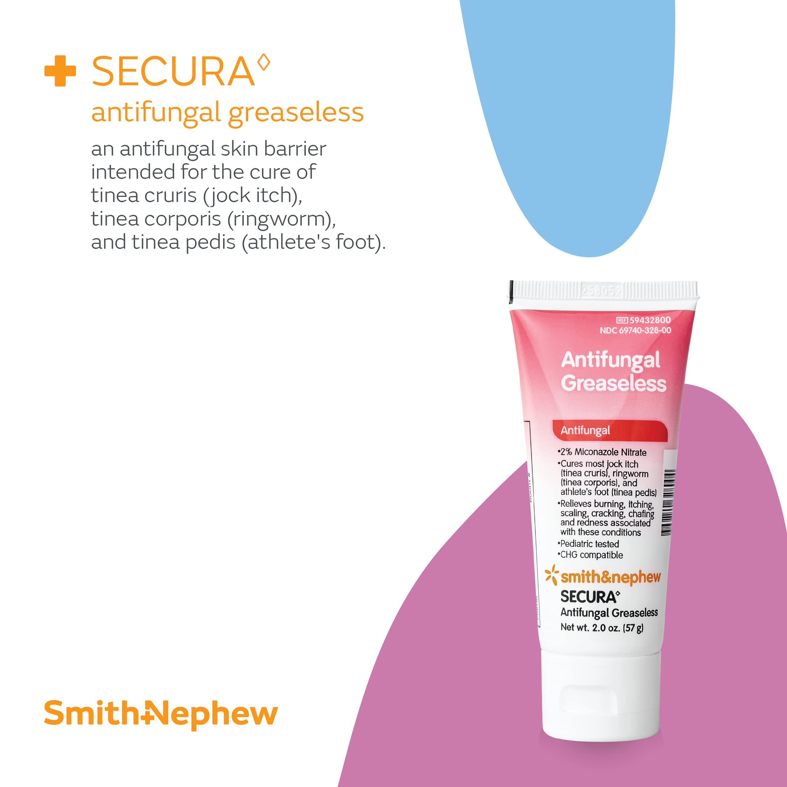 Smith+Nephew SECURA? Antifungal Greaseless Cream, Relieves Itching from Superficial Fungal Infections, Contains 2% Miconazole Ni