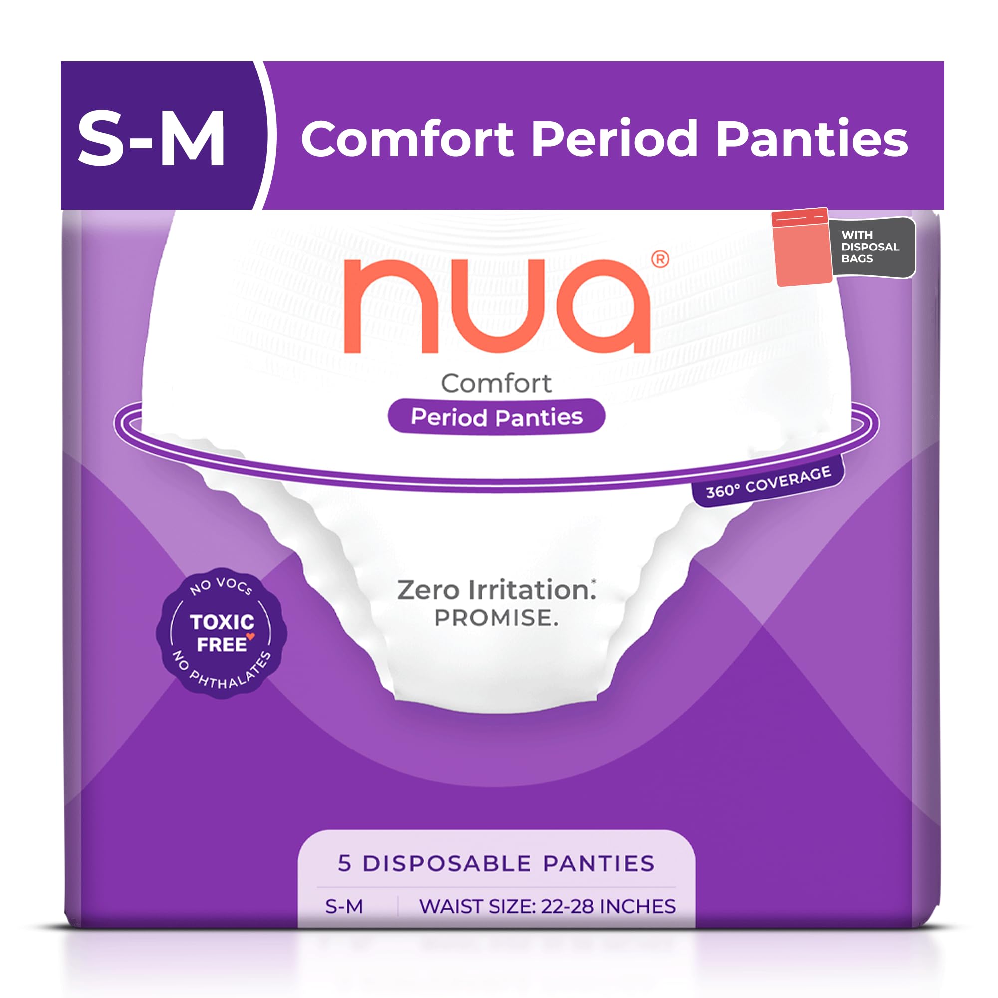 Nua Comfort Period Panties (SM) | Pack Of 5 | Disposable | 360 Coverage | Zero Irritation | 4X Comfort | For Heavy Flow | No Ra