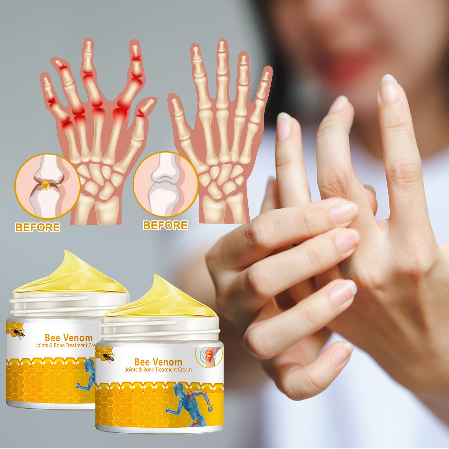 3 PCS Bee Venom Joint and Bone Therapy Cream, New Bee Venom Gel, Specializes in Muscle Soothing, for All Parts of The Body, for