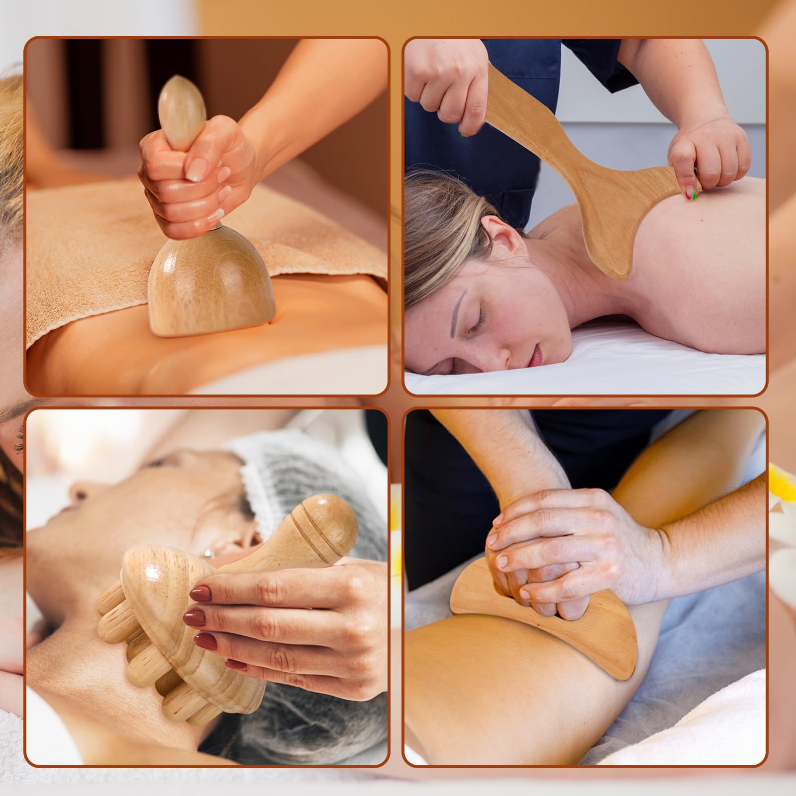 KQXTOKTY Wood Therapy Tools for Body Shaping,8 in 1 Wood Therapy Massage Tools,Wooden Gua Sha Tools,Lymphatic Drainage Massager,