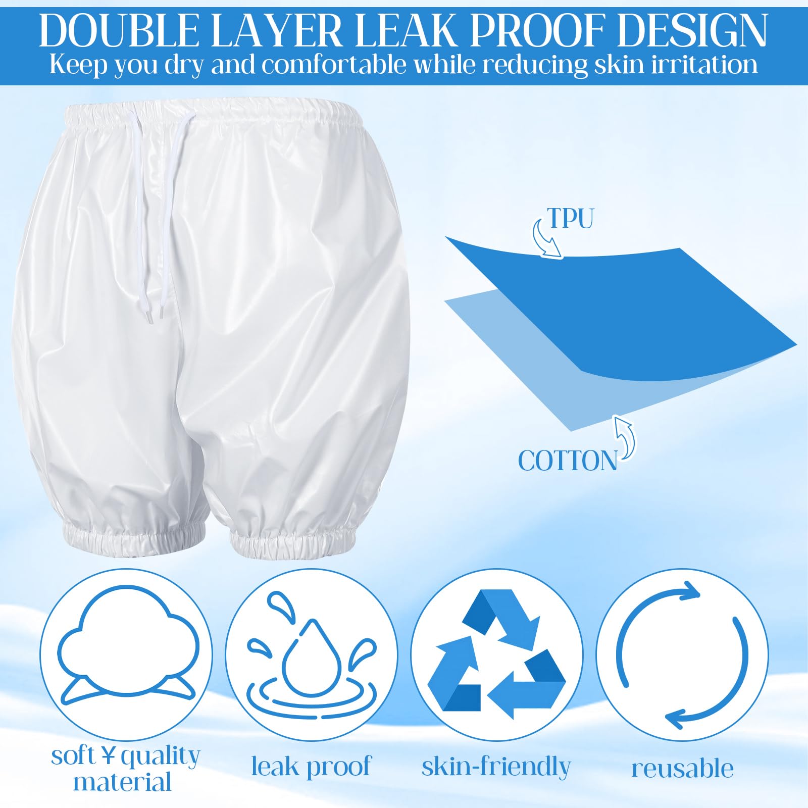 Nuanchu 2 Pcs Unisex Washable Adult Diaper Cover Reusable Leakproof Incontinence Underpants for Incontinence Supplies(XL Size)
