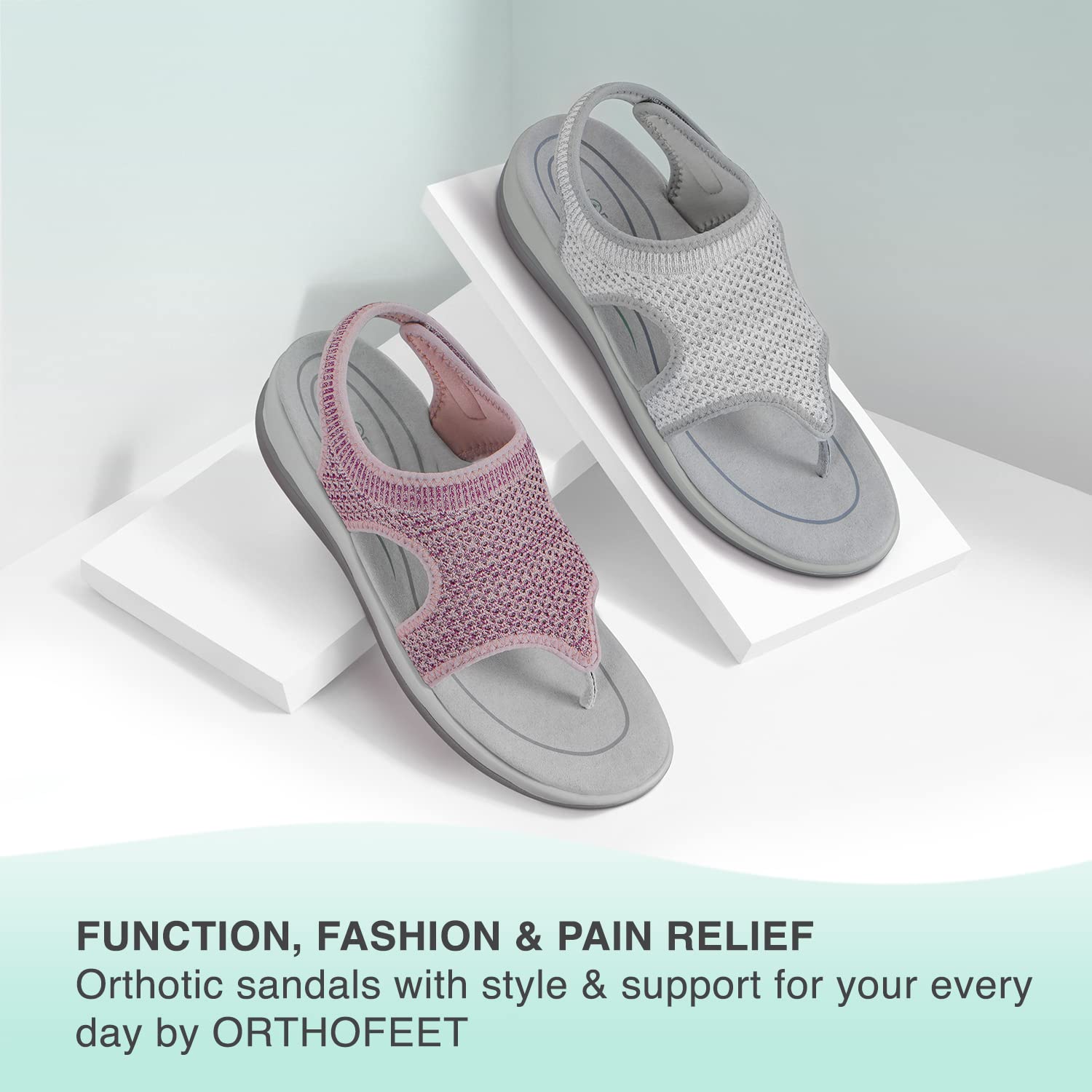 Orthofeet Womens Orthopedic Grey Knit Lyra Sandals, Size 5 Wide