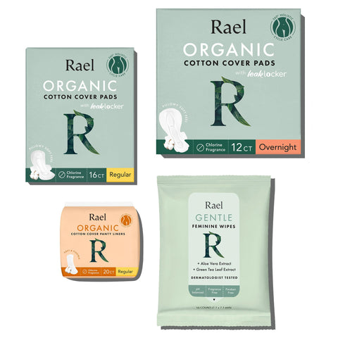Rael Feminine Care, Period Essential for Women - Organic Cotton Cover Regular & Overnight Pads for Women, Regular Panty Liners a