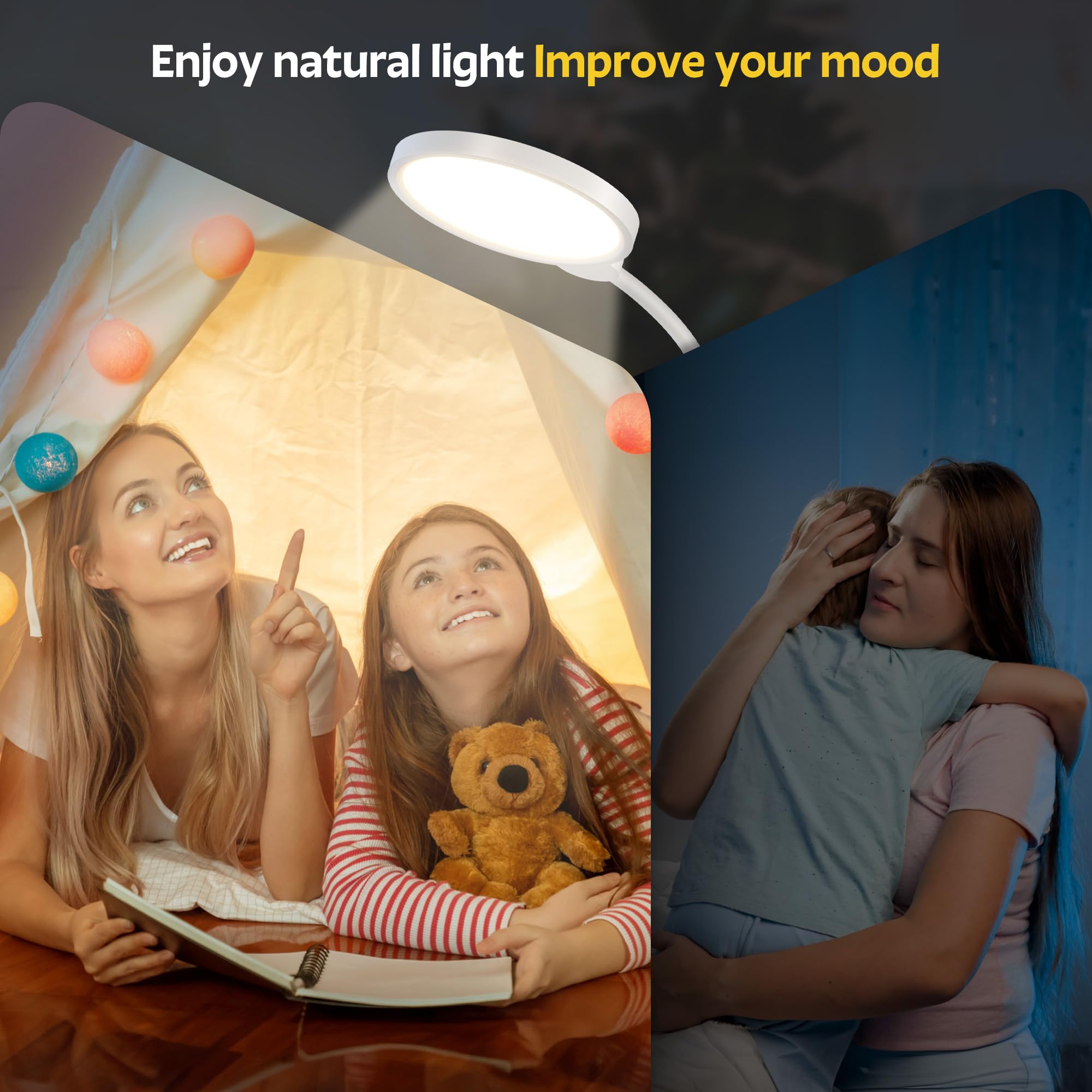 Happy Light Therapy Lamp, 11000 Lux UV-Free Floor Sun Light Lamp with Touch Remote Control, 5 Color Temperatures 10 Brightness L