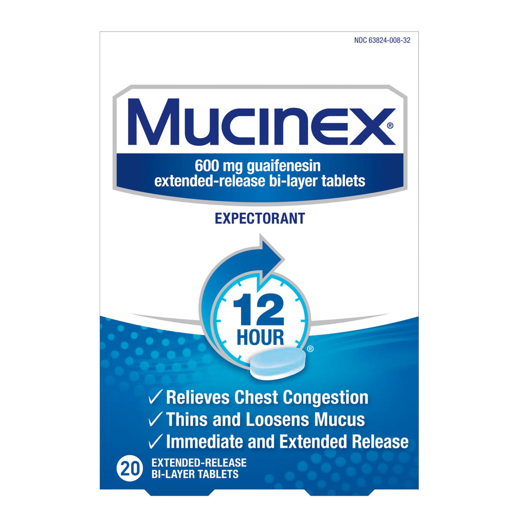 Mucinex 12 Hour 600 mg Guaifenesin Extended-Release Tablets for Excess Mucus Relief, Expectorant Aids Excess Mucus Removal, Ches