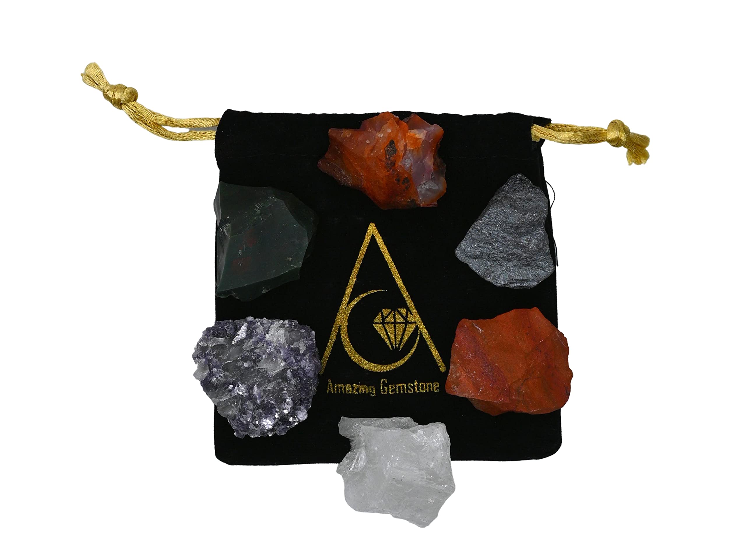 Crystals for Menopause, Set of 6 Blood Stone, Lepidolite, Carnelian, Hematite, Red Jasper and Clear Quartz Healing Crystals and