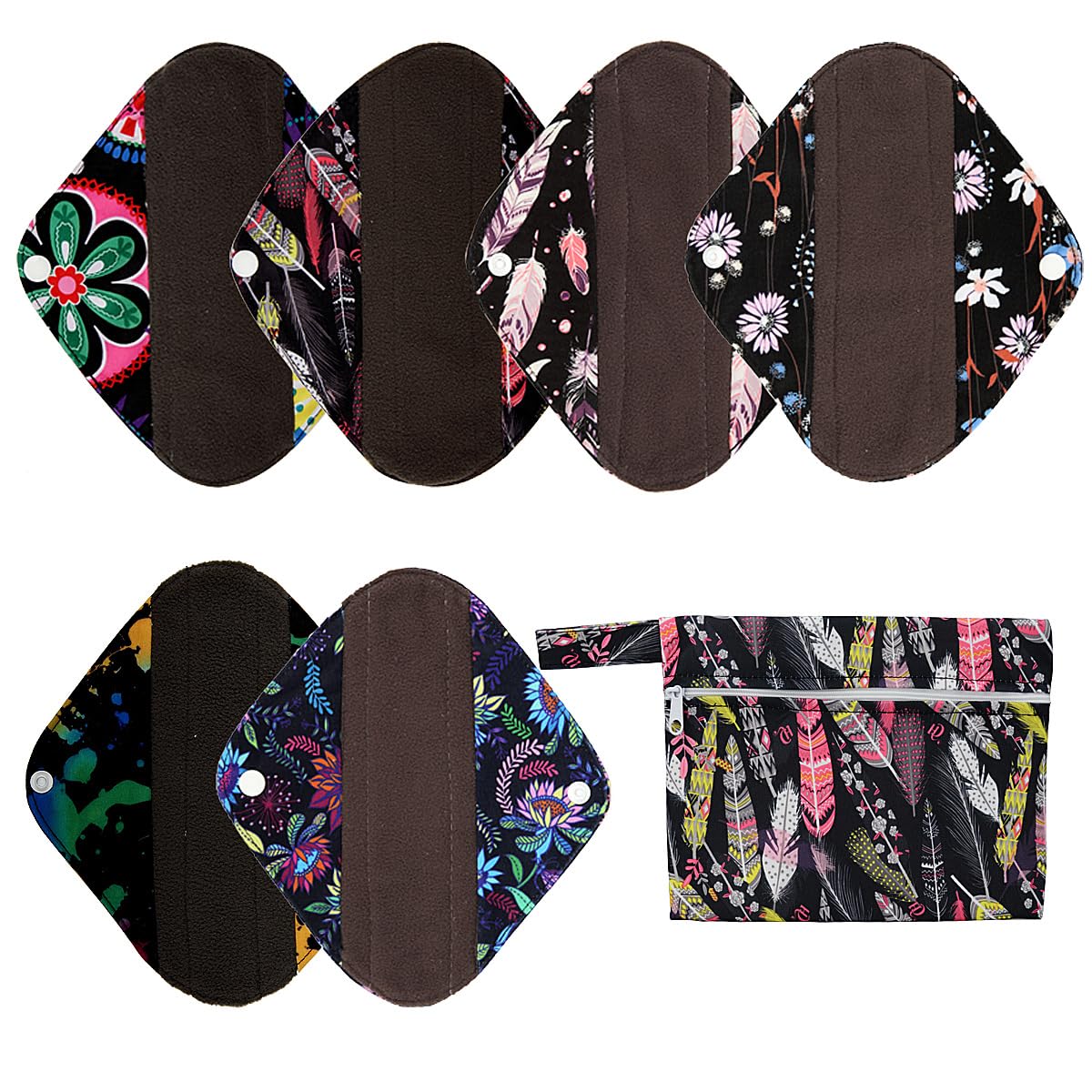 7pcs Set 1pc Mini Wet Bag +6pcs 8 Inch Cloth Mama Cloth/Menstrual Pads/Reusable Sanitary Pads/Panty Liners