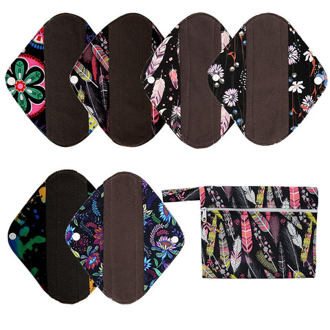 7pcs Set 1pc Mini Wet Bag +6pcs 8 Inch Cloth Mama Cloth/Menstrual Pads/Reusable Sanitary Pads/Panty Liners