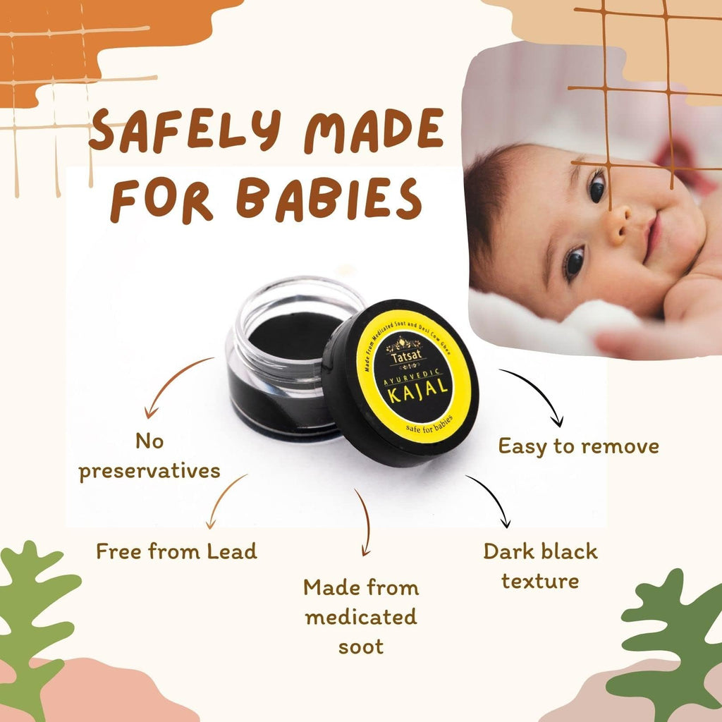 TATSAT - WELLNESS THROUGH AYURVEDA BABY Kajal,Natural,herbal and ayurvedic With Medicated Soot And Desi Cow Ghee|Safe For Babies