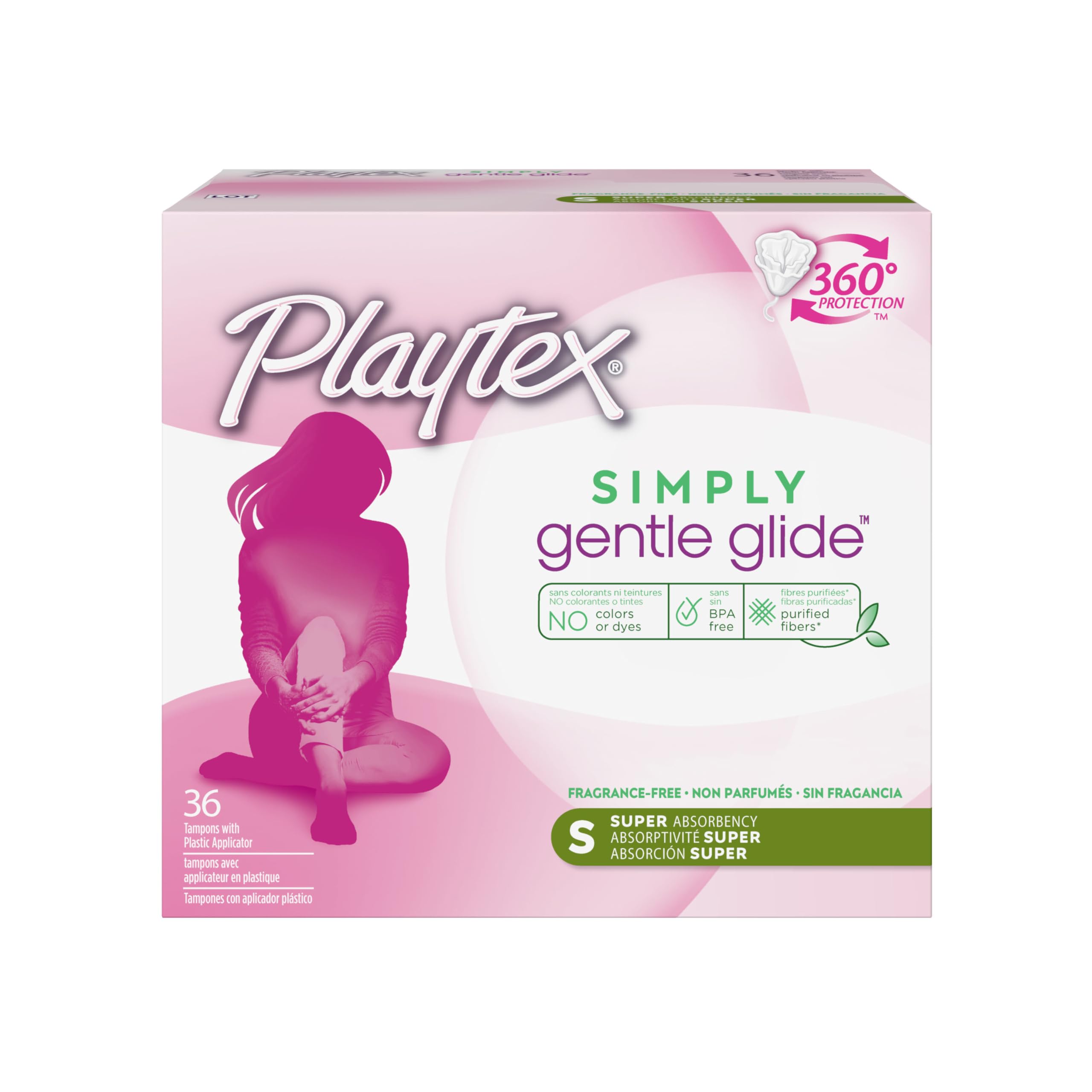 Playtex Simply Gentle Glide Unscented Tampons, Super Absorbency, 36 Count (Pack of 1) (Packaging May Vary)