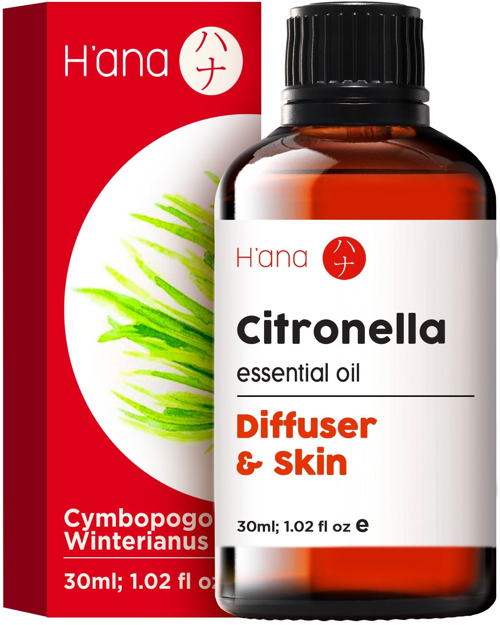 Hana Citronella Oil - 100% Pure and Natural Citronella Essential Oil for Candle Making, Diffuser, and Aromatherapy - with a Fres
