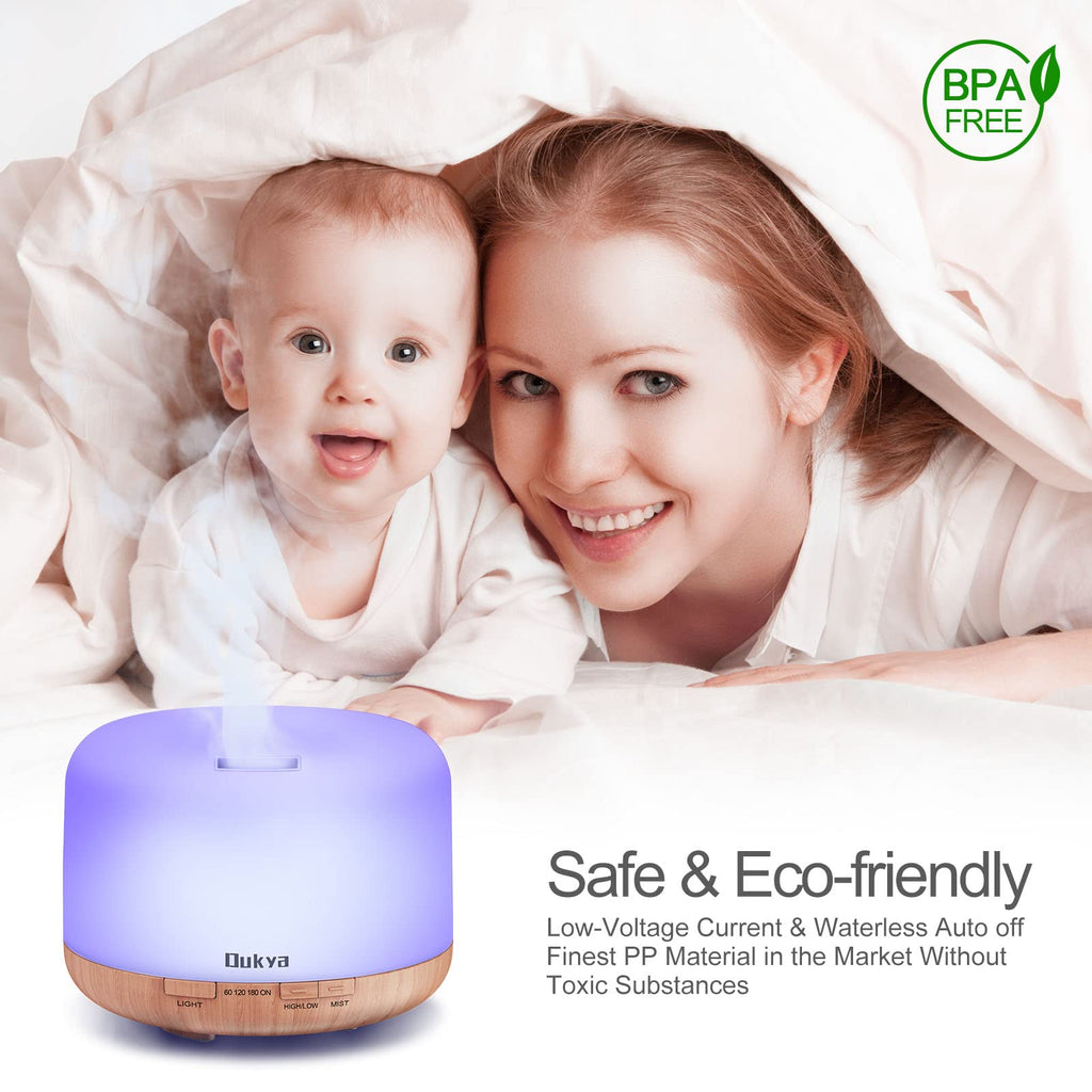 Dukya 500ml Essential Oil Diffuser, 5 in 1 Ultrasonic Aromatherapy Fragrant Oil Humidifier Vaporizer, Timer and Auto-Off Safety