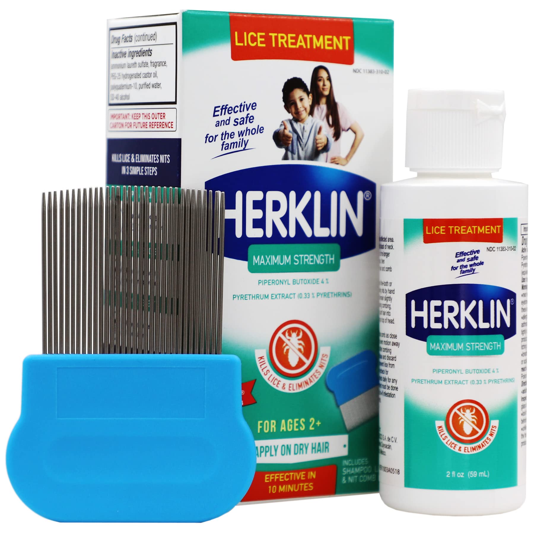 Herklin Lice Treatment Shampoo, Maximum Strength, Easy to Apply, 2 Fl Oz, Bottle