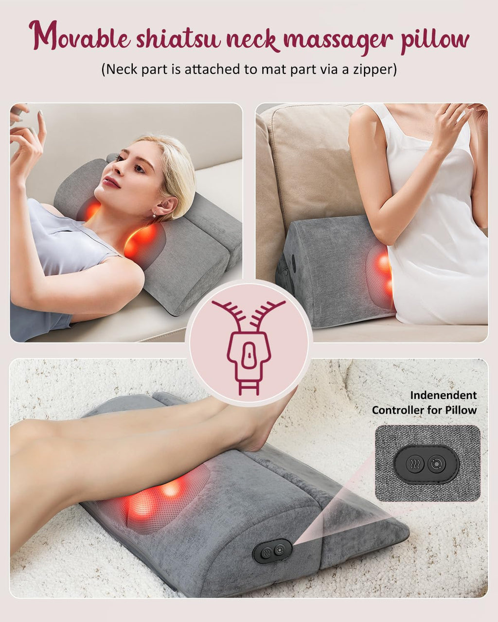 THERAZZAGGE Full Body Massage Mat with Heat, Detachable Neck Massager, Massage Pad with 10 Vibrating Motors, Home Office Use, Gi