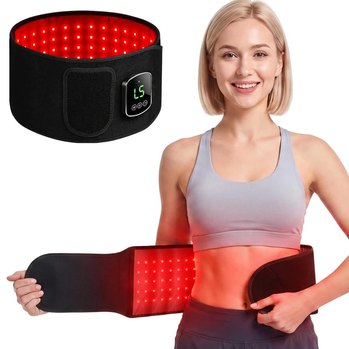 Red Light Therapy Belt for Waist with 105 LEDs, 5000mAh, 660nm & 850nm