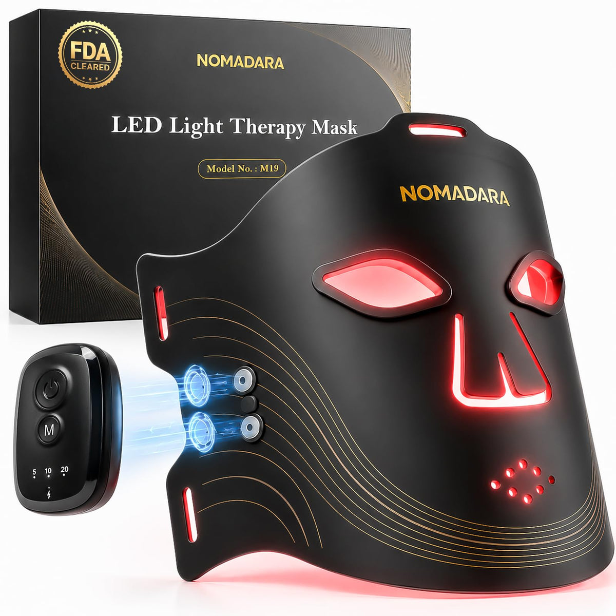 NOMADARA Red Light Therapy Mask for Face,Wireless LED Face Mask Infrared Skincare Device with 336 LEDs and Timer,Rechargeable an