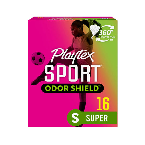 Playtex Sport Odor Shield Tampons Super Absorbency, Unscented - 16ct | Super Tampons for Women, Feminine Care, Playtex Tampon wi