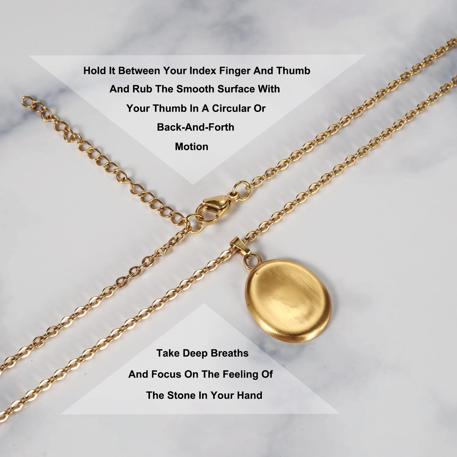 B BBPM Worry Stone Necklace| 14K Gold Plated Dainty Pendant Peaceful Thumb Necklace|Fidget Pendants for Anxiety Relief Meditatio