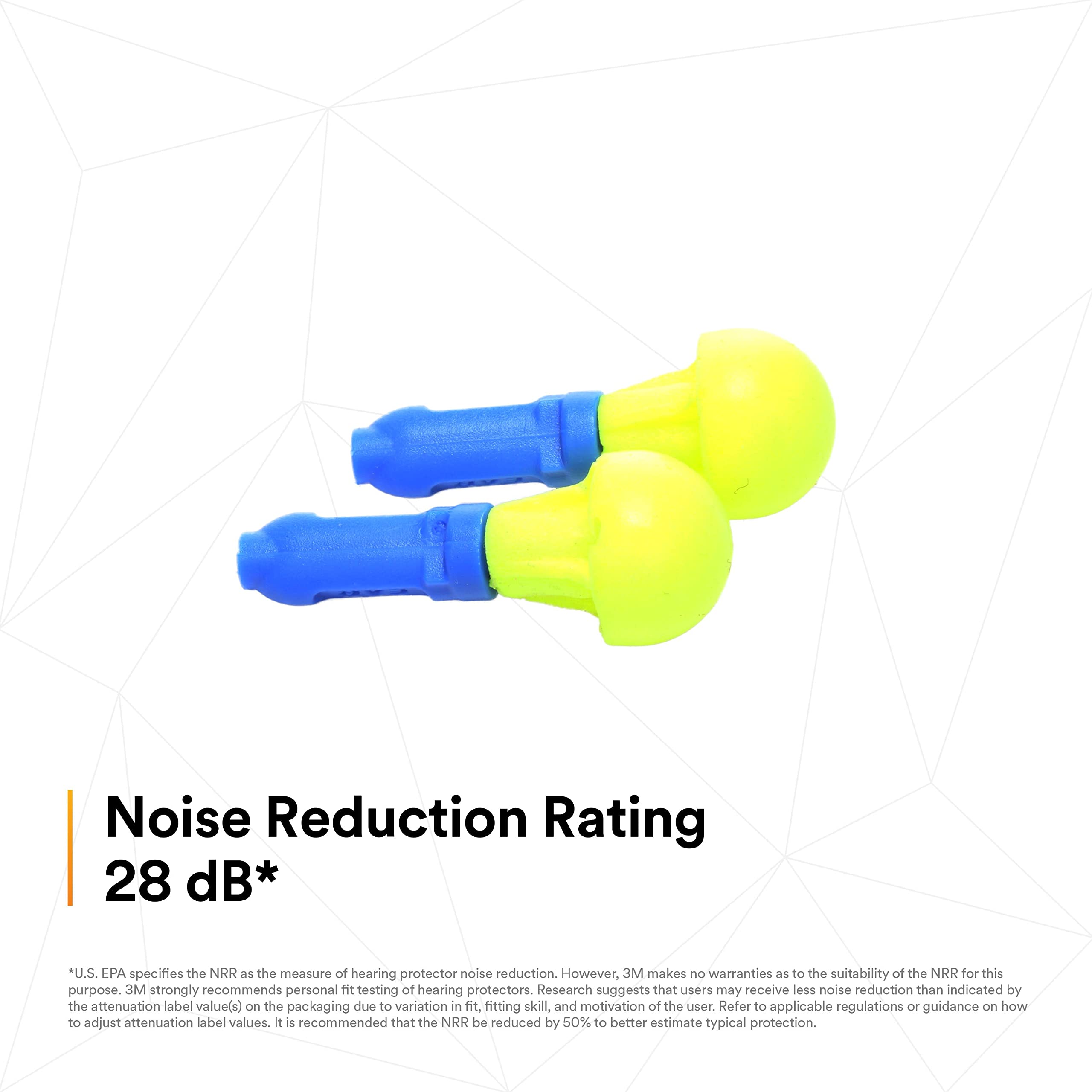 3M E-A-R Push-Ins Earplugs 318-1000, 28.0 dBs, 100 Pair, ANSI, Uncorded, No Roll, Push to Fit, Poly Bag