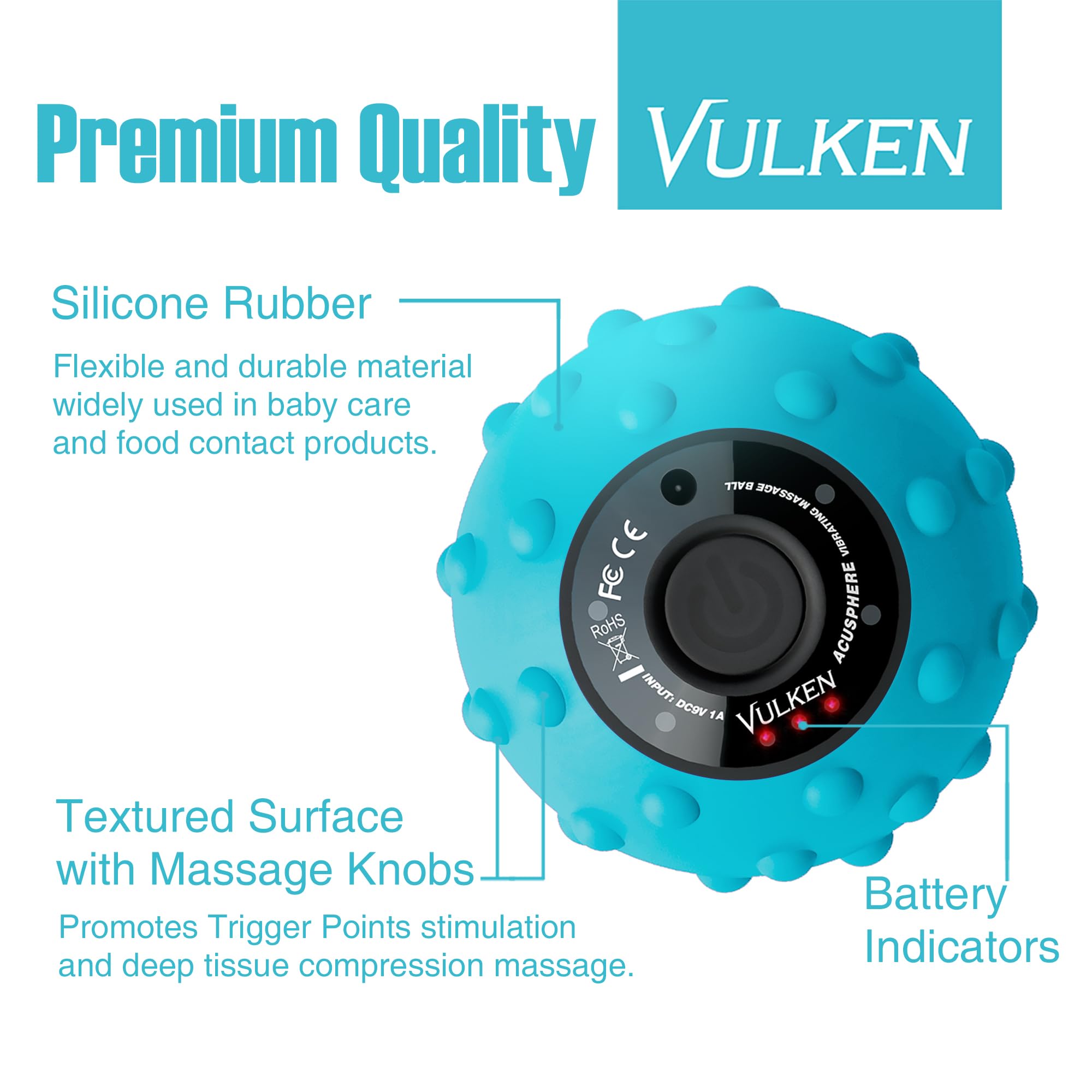 Vulken Acusphere 4 Speed High Intensity Vibrating Massage Ball for Muscle and Fitness, Performance Improvement and Trigger Point