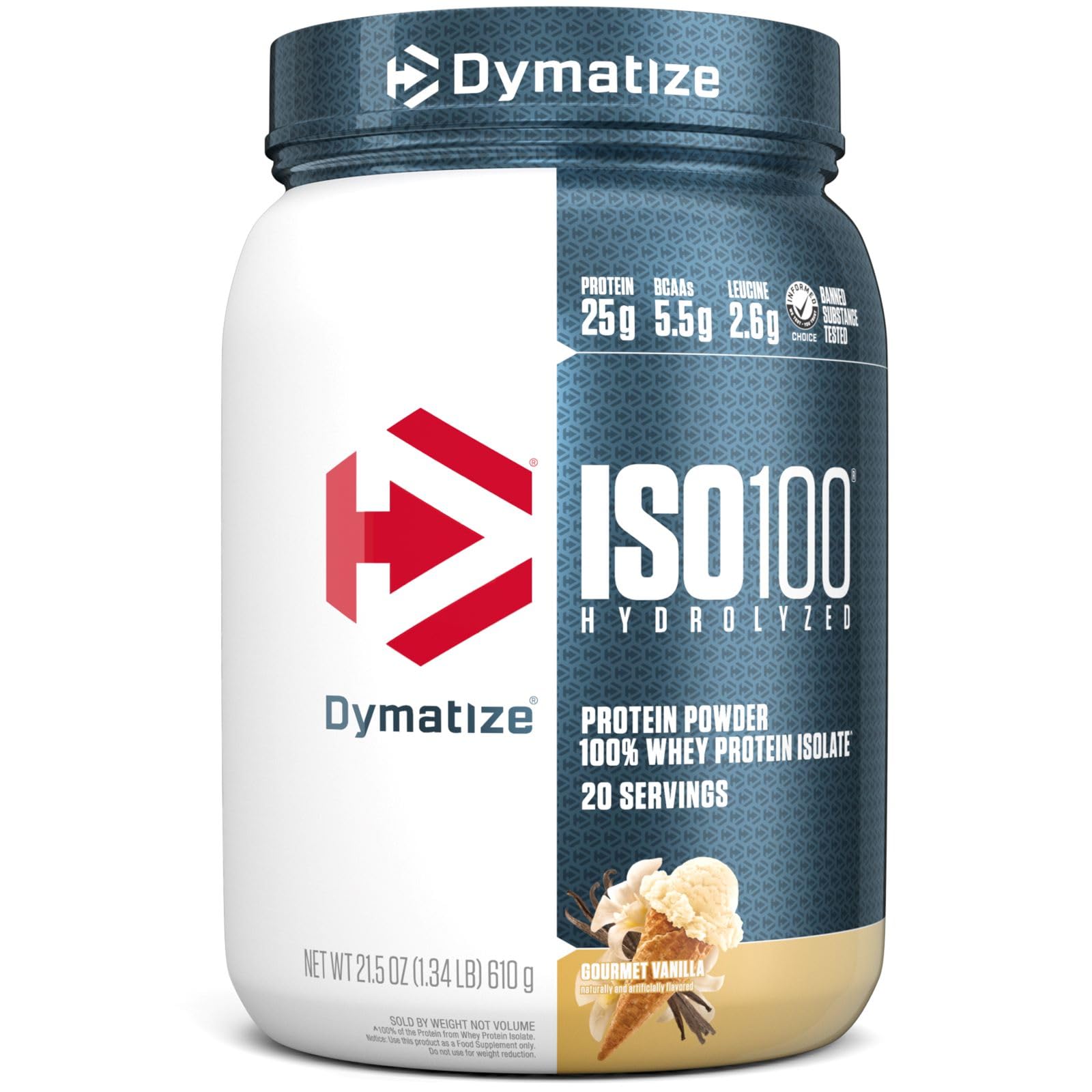 Dymatize ISO100 Hydrolyzed Protein Powder, 100% Whey Isolate Protein, 25g of Protein, 5.5g BCAAs, Gluten Free, Fast Absorbing, E