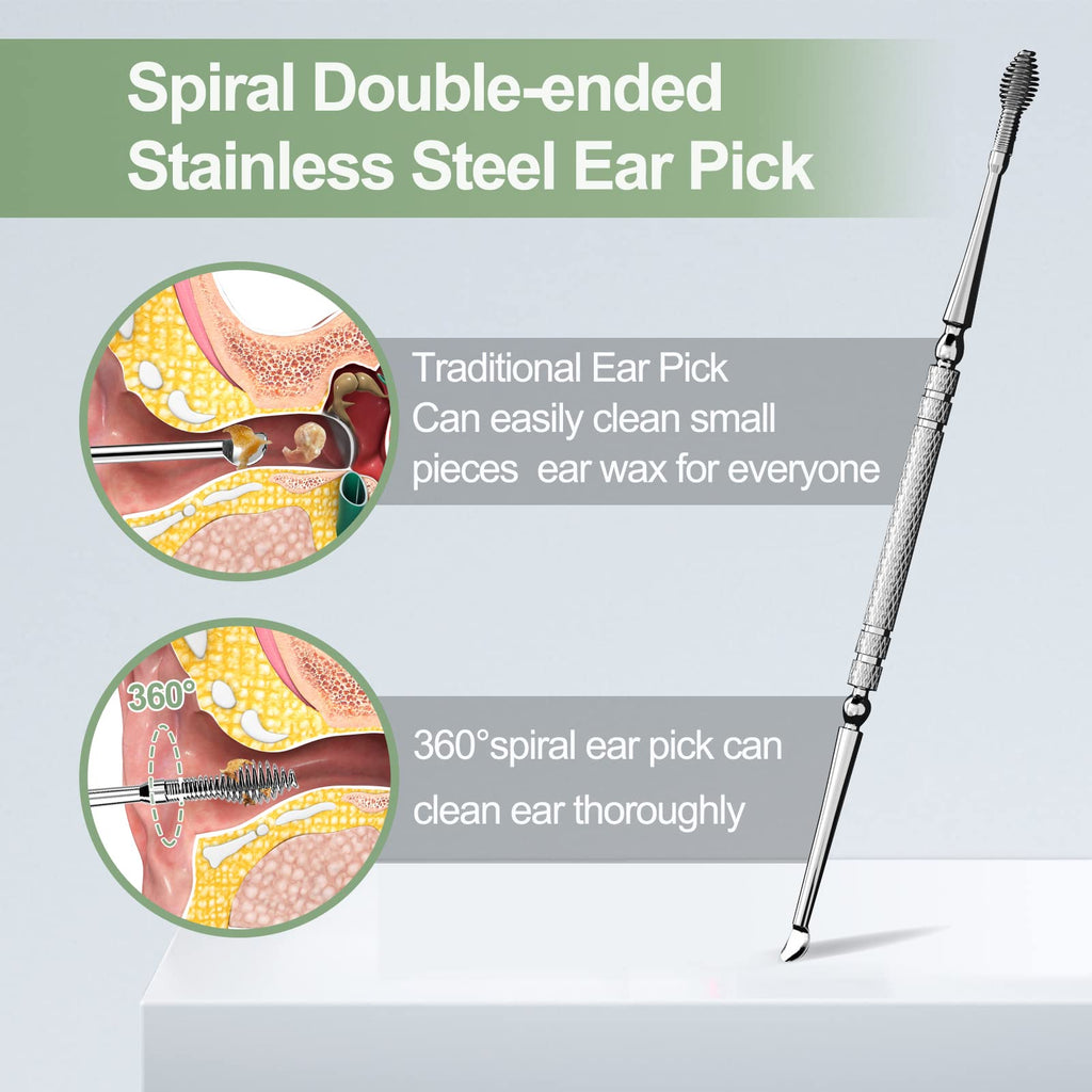 Upgraded All-in-One Ear Cleaning Tool Set with LED Light, Pick, Tweezers, Spiral Spring Spoon for Adults, Kids, and Pets (Pack o