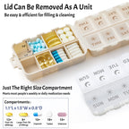 Foldable & Portable Pill Organizer 2 Times A Day with Extra Compartments - Etched Labels - Weekly 7 Day AM PM Medicine Box, Week