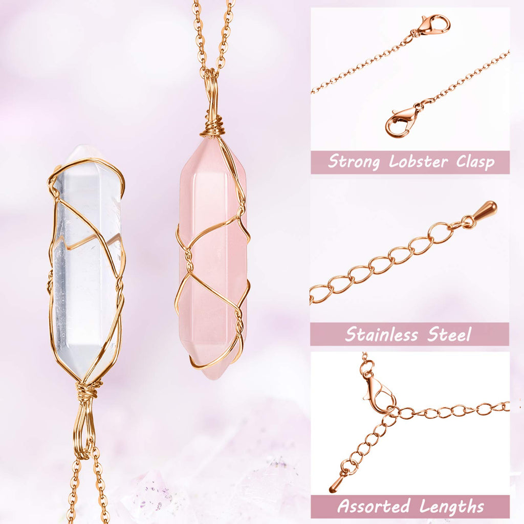 5 Pieces Crystal Necklaces, Healing Stones Spiritual Pendant Natural Gemstone Jewelry with Adjustable Chain for Women Girls (Viv