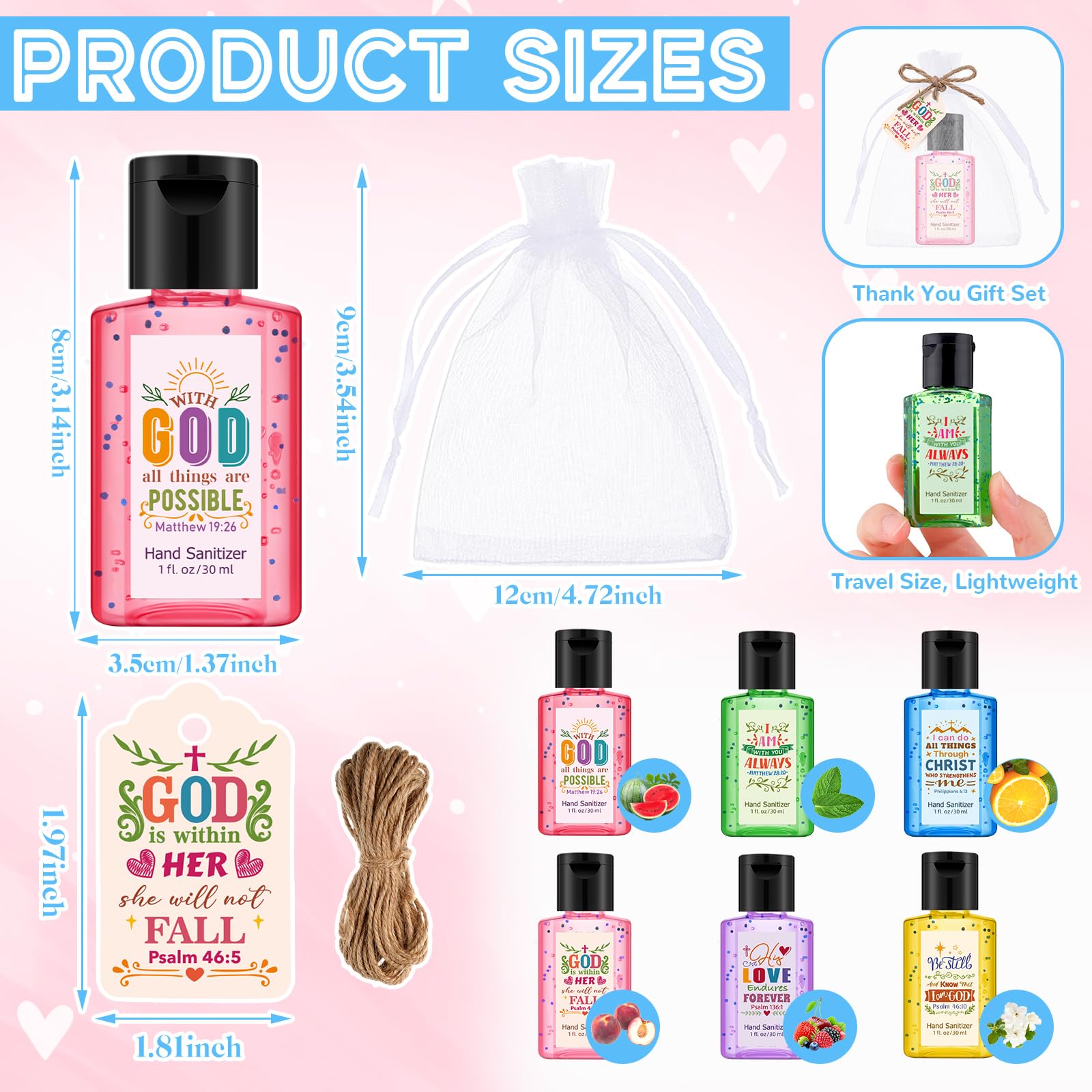 Frienda 24 Sets Bible Verse Hand Sanitizer Bulk Gift Set Christian Mini Travel Size Hand Sanitizers Small Religious Church Favor
