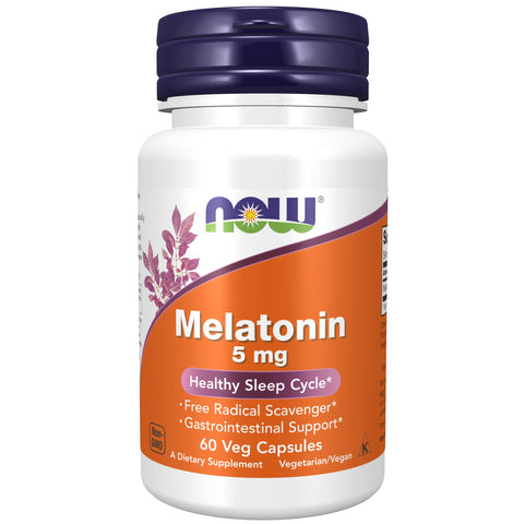 NOW Foods Supplements, Melatonin 5 mg, Free Radical Scavenger*, Healthy Sleep Cycle*, 60 Veg Capsules