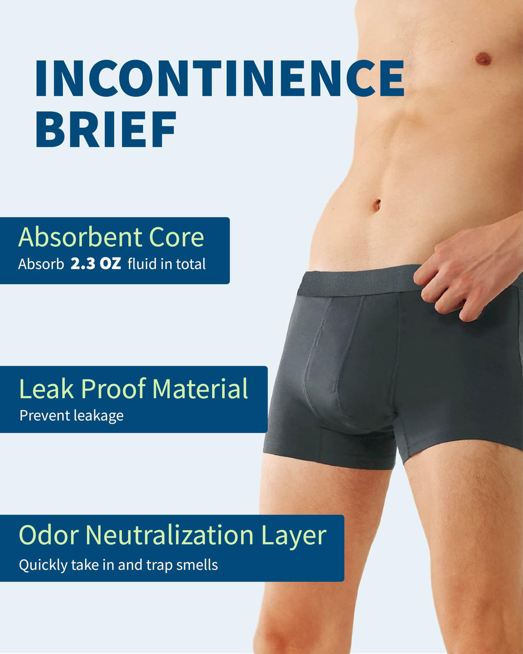 REELINDRY Mens Incontinence Underwear Washable, 2.3 oz Leak Proof Absorbent Odor Neutralization Briefs for Bladder Leak 2 Pack(D