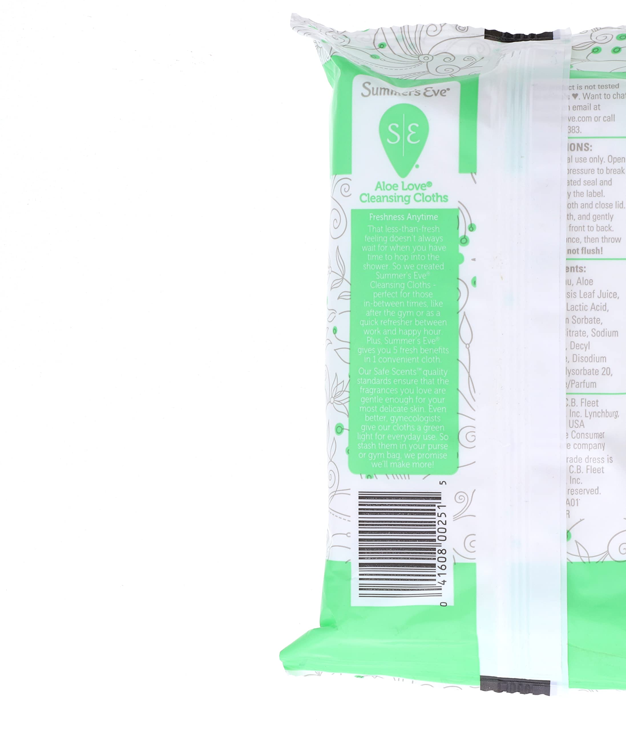 Summers Eve Aloe Love Gentle Daily Feminine Wipes, Removes Odor, pH balanced, 32 Count, (Pack of 2)