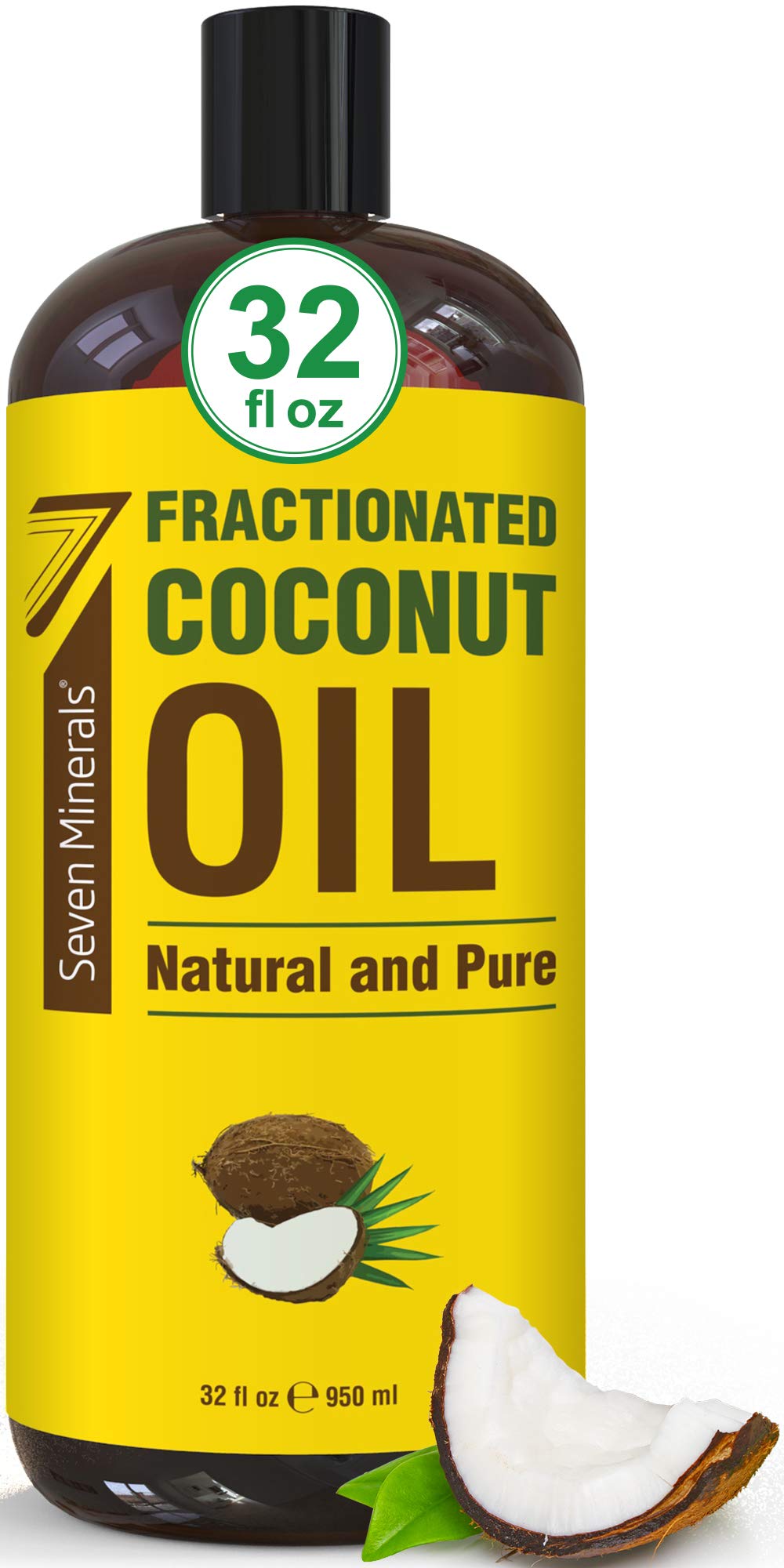 Seven Minerals, Pure Fractionated Coconut Oil - Big 32 fl oz Bottle - Non-GMO, 100% Natural, Lightweight Massage Oil for Massage
