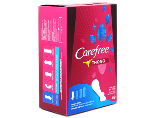 Carefree Thong Pantiliners, Regular Protection, Unscented, 196 Pantiliners (4 X 49 Count Boxes)