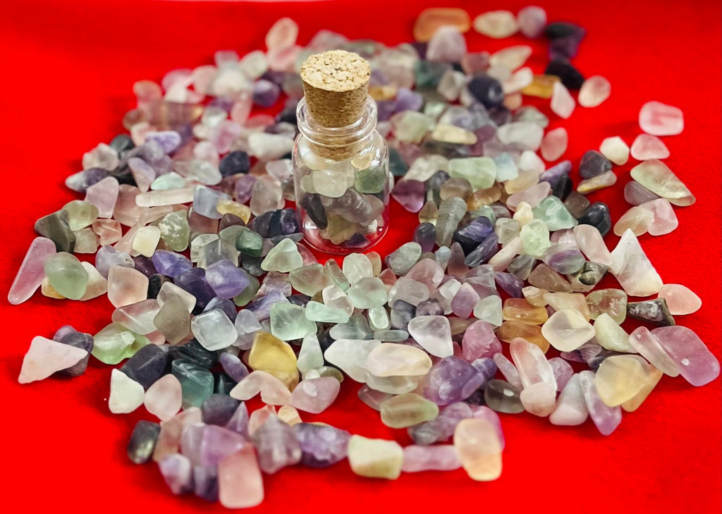 Indian Consigners Natural Crushed Polished Tumbled Gem Stone Chips, Decoration & Healing Crystals (Multi Fluorite)