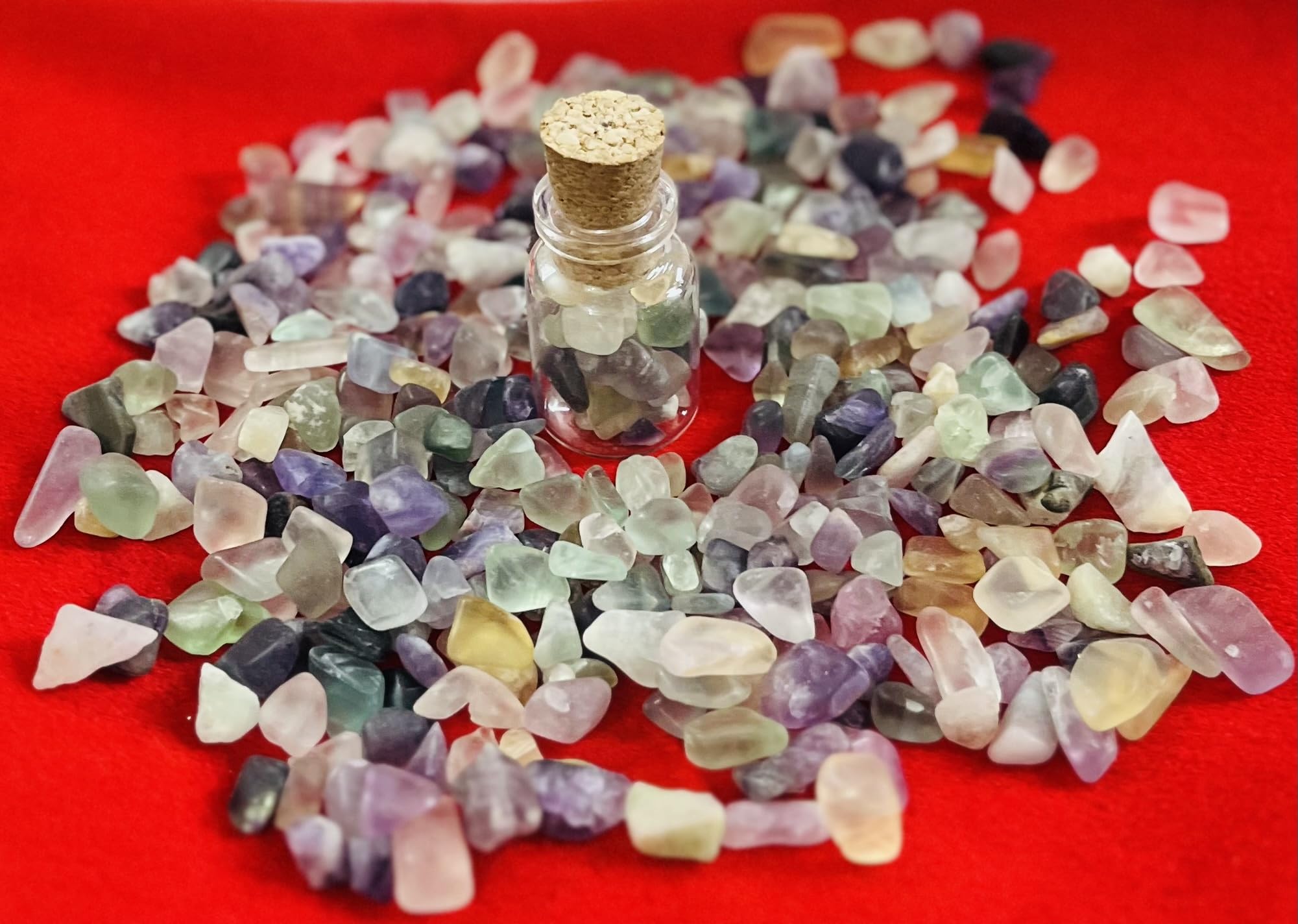 Indian Consigners Natural Crushed Polished Tumbled Gem Stone Chips, Decoration & Healing Crystals (Multi Fluorite)