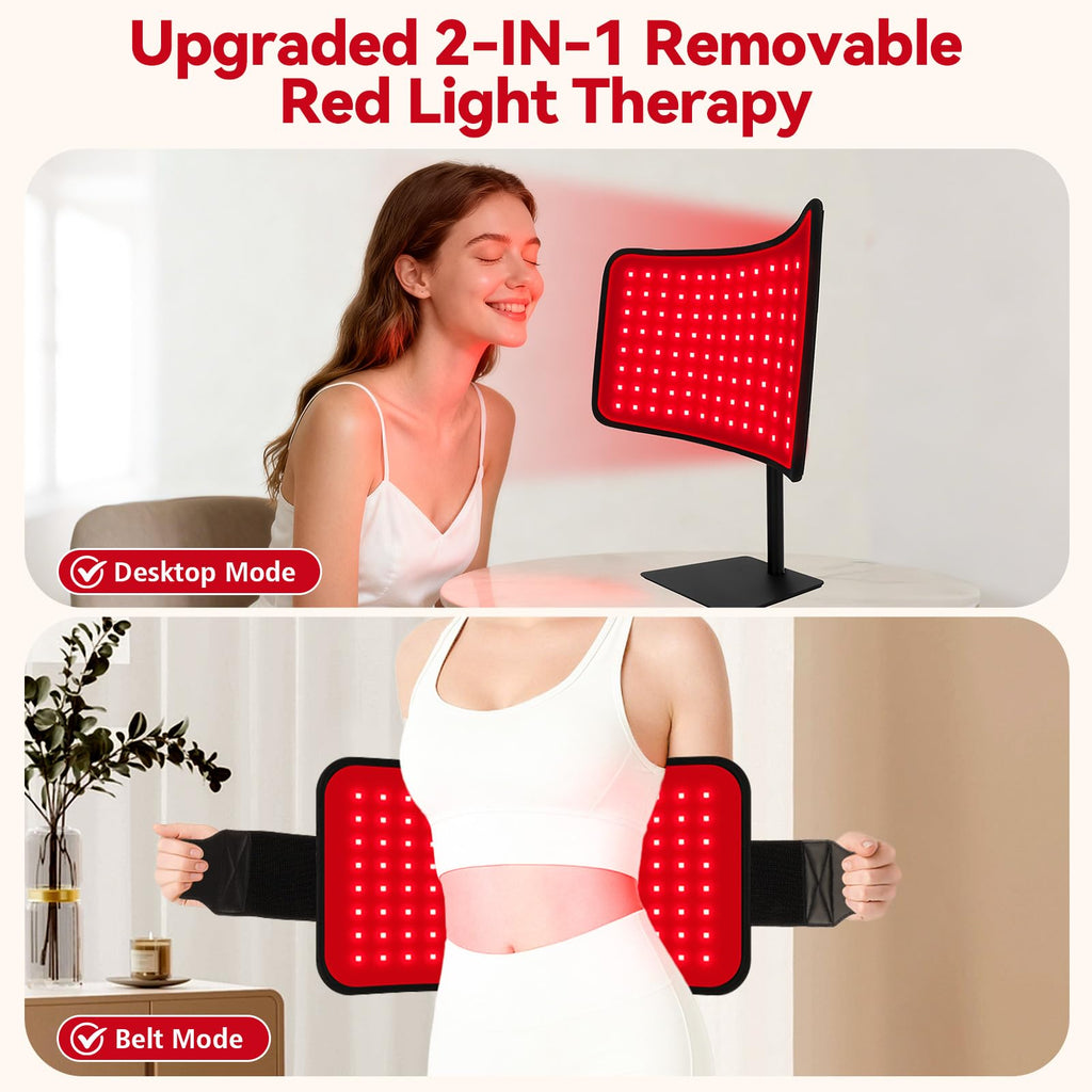 Red Light Therapy for Face Body, 2-in-1 Red Light Panel Device with Belt, 660nm & 850nm Near Infrared Light Therapy Lamp with Re