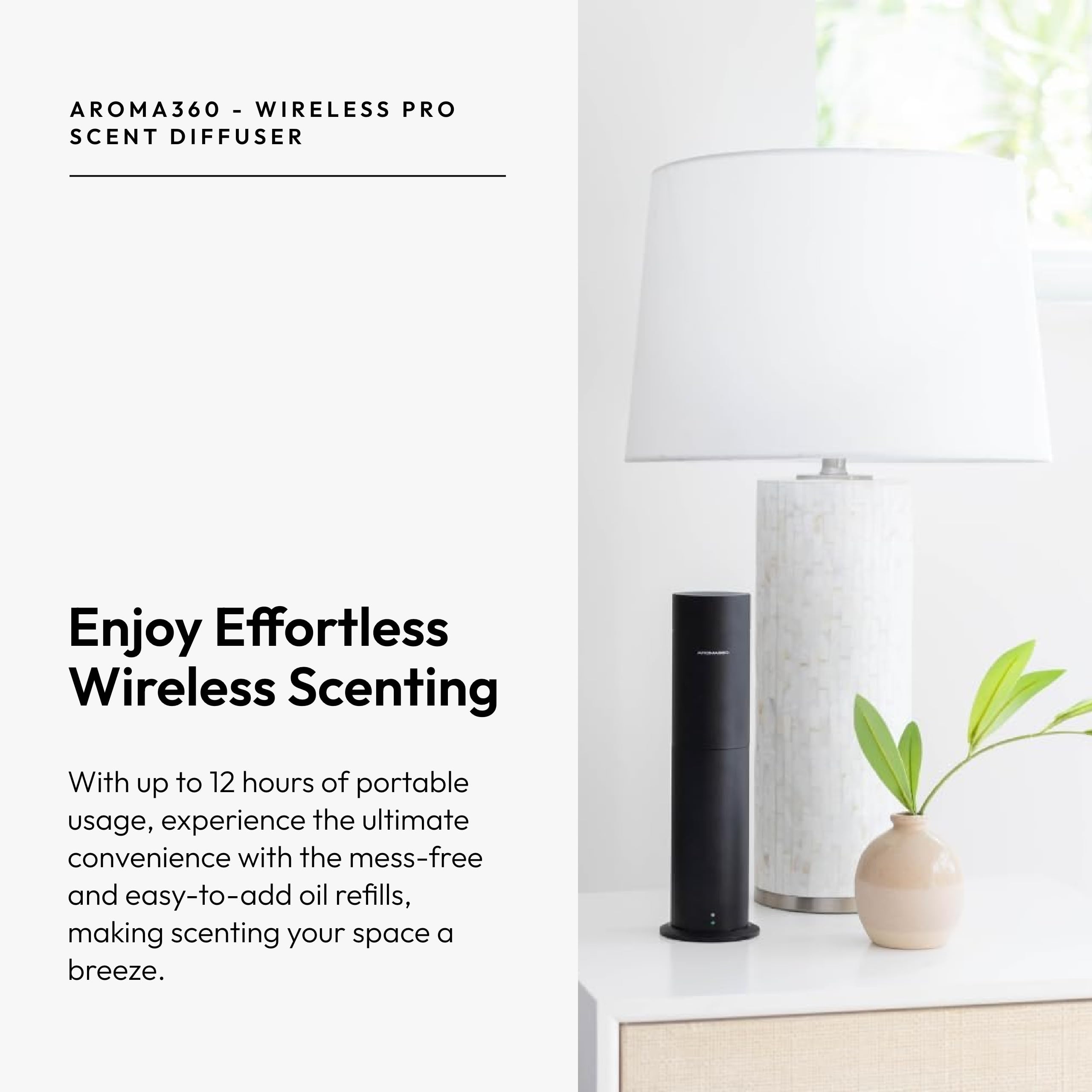 Aroma360 - Wireless Pro Essential Oil Diffuser - 600 sq ft Coverage - Cordless & Portable with Remote - Aromatherapy Scent Diffu