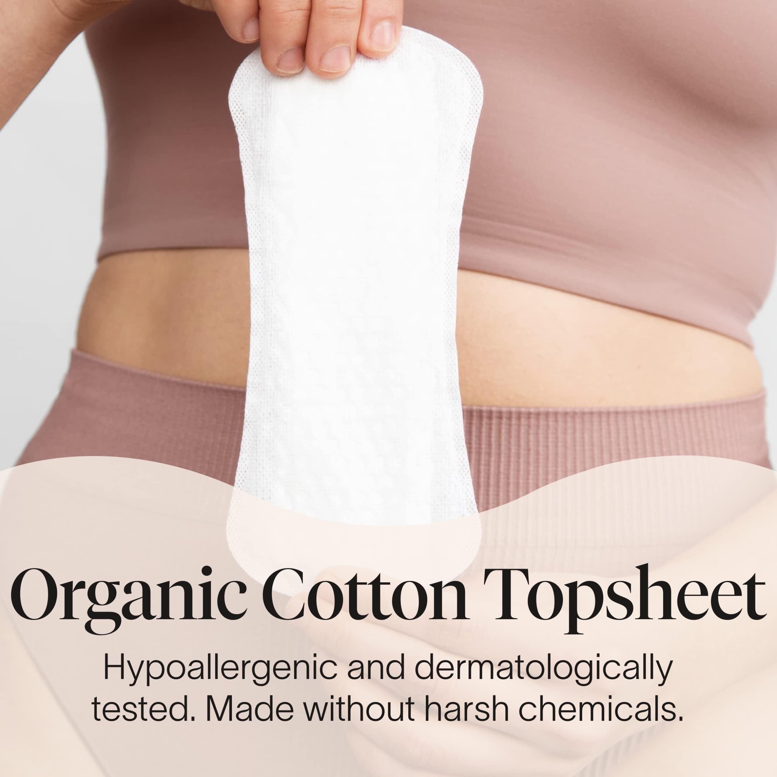 Cora Period Long Liners | 100% Organic Cotton Topsheet | Ultra Thin, Quick Absorbency | Hypoallergenic | Dermatologically Tested