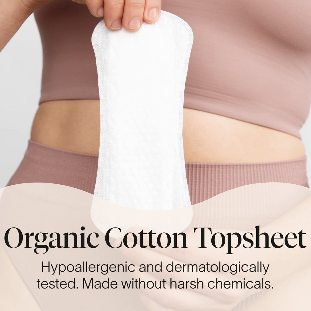 Cora Period Long Liners | 100% Organic Cotton Topsheet | Ultra Thin, Quick Absorbency | Hypoallergenic | Dermatologically Tested