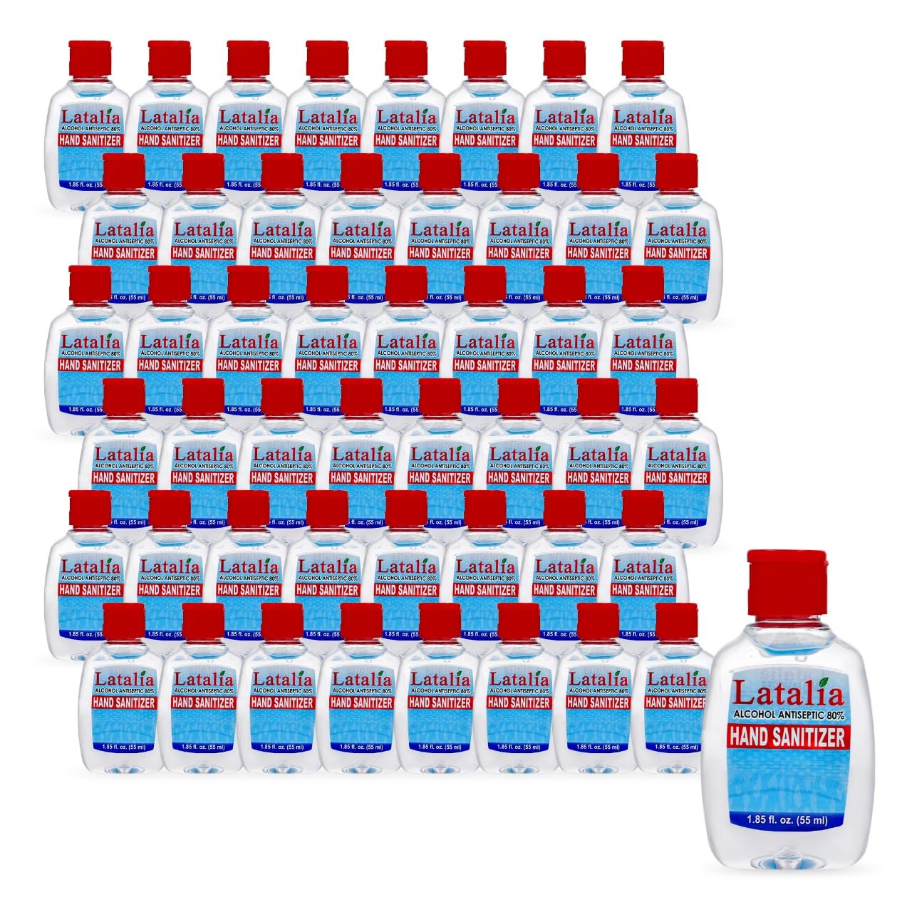 Latalia Mini Hand Sanitizer - Pack of 48 Travel Hand Sanitizers - Unscented Mini Clean Scent Non-Drying Gel (55ml & 1.85 fl. oz)
