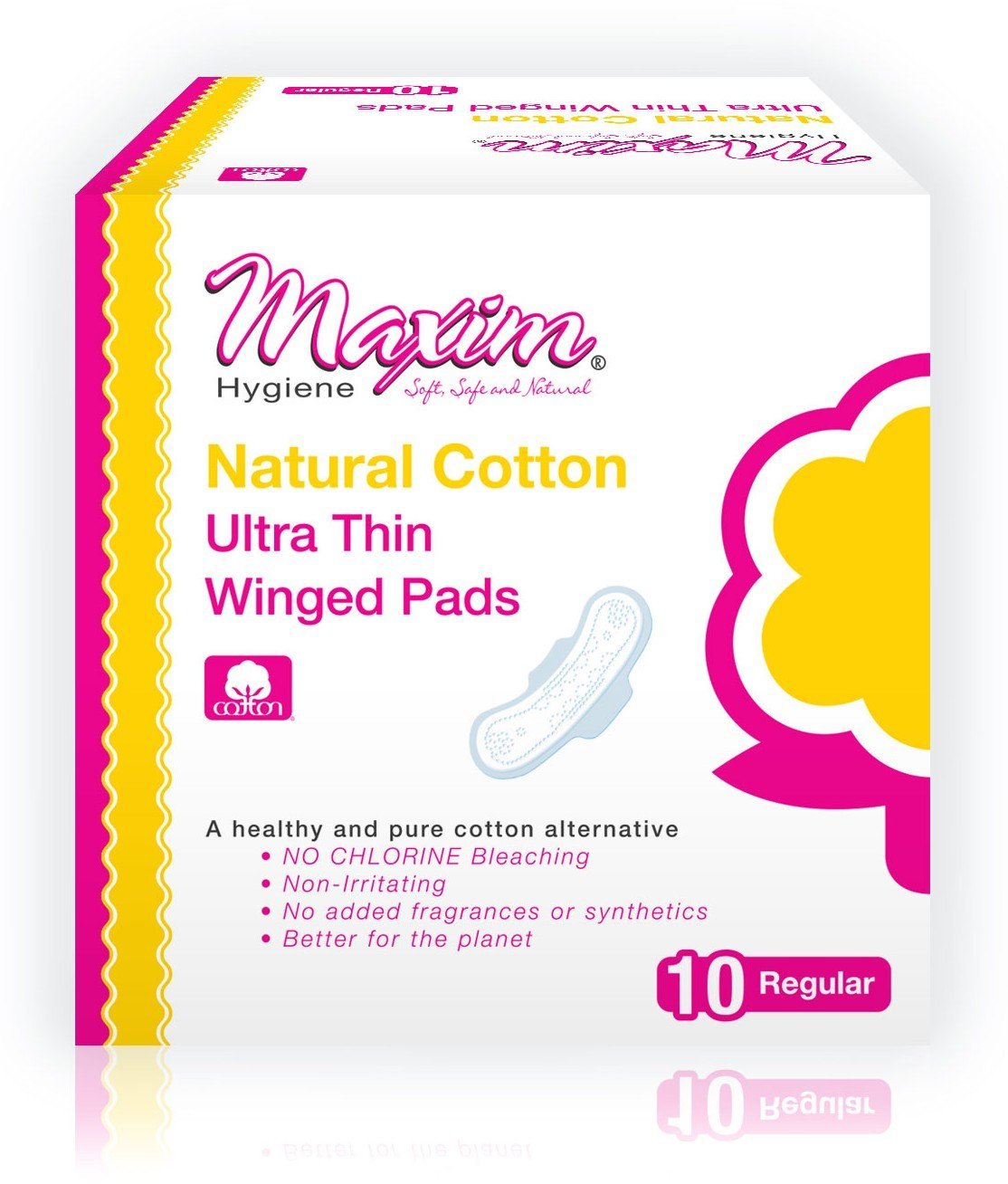 Ultra Thin Cotton Feminine Pads by Maxim (Regular, 3 Pack): 100% Cotton Winged Menstrual Pads for Sensitive Skin - Chlorine Free
