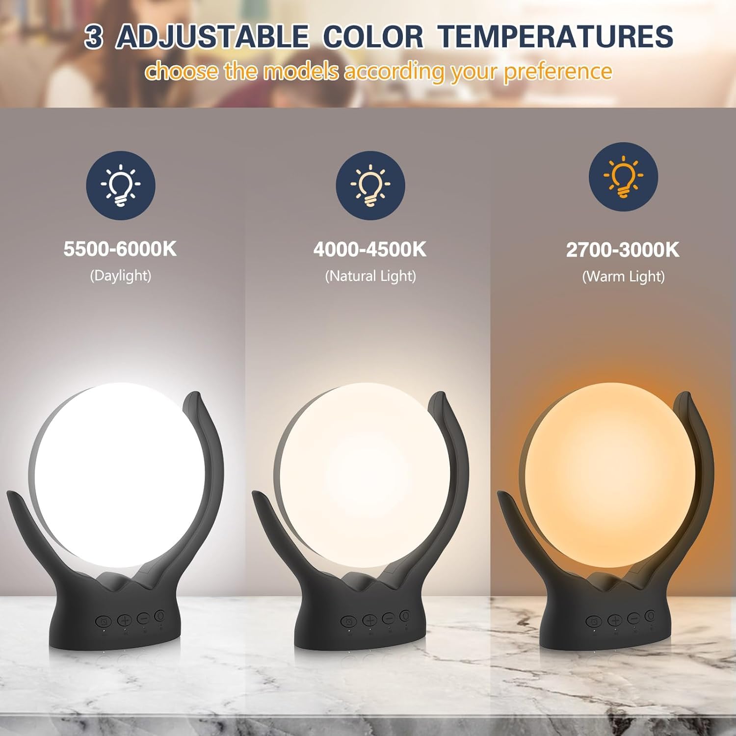 Voraiya Light Therapy Lamp, UV-Free 10000 Lux Therapy Light, Rotatable Happy Sunlight Lamp with 5 Brightness & 3 Color Temperatu