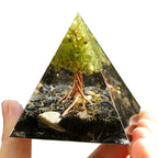 Handmade Tree of Life Orgonite Pyramid Peridot with Obsidian Crystal Stone Positive Reiki Energy Generator Healing Orgone Collec