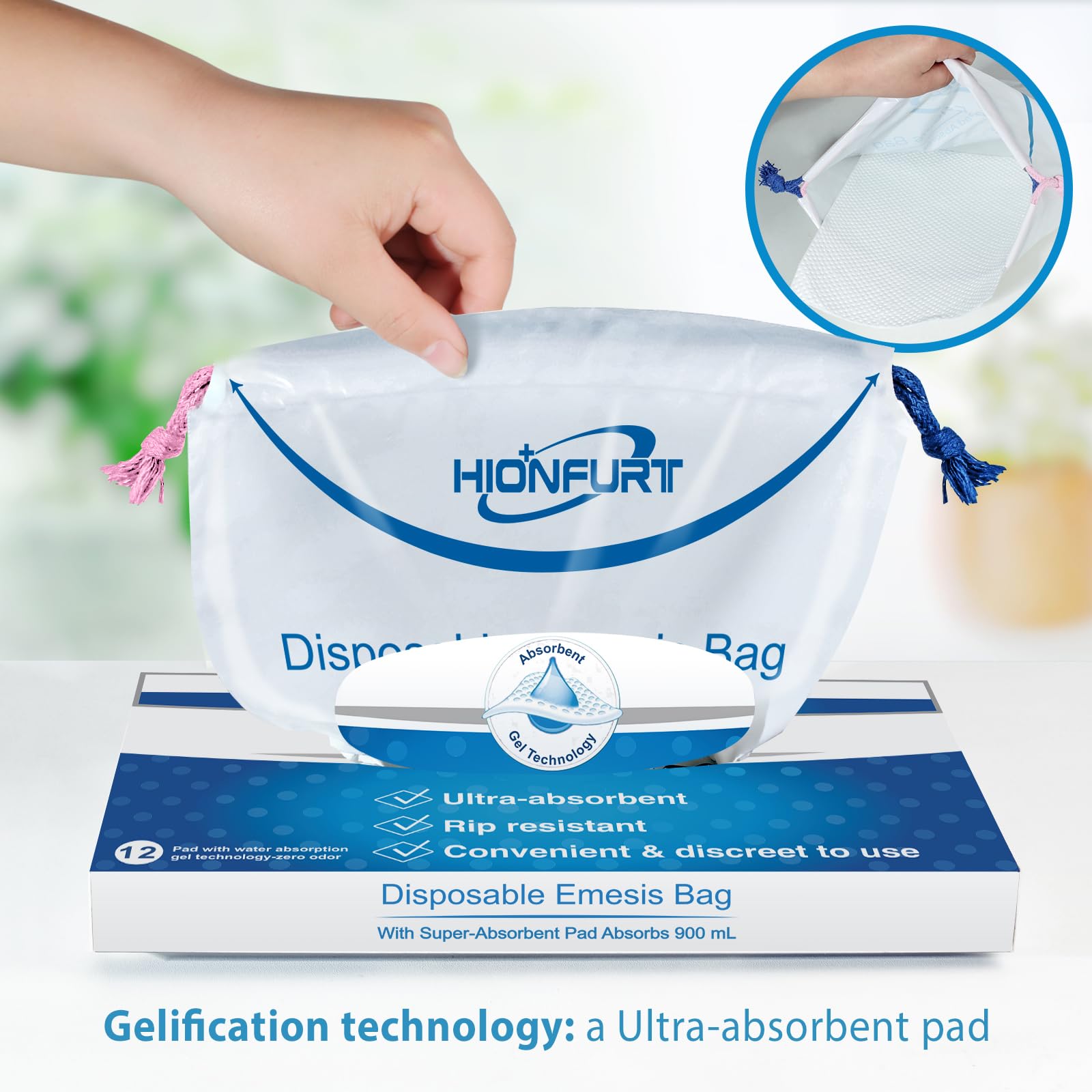 Hionfurt Absorbent Vomit Bag Disposable,12Pcs Emesis Bags-Turns Vomit into Gel,Leak Resistant Barf Bag,900ml Portable Nausea Bag