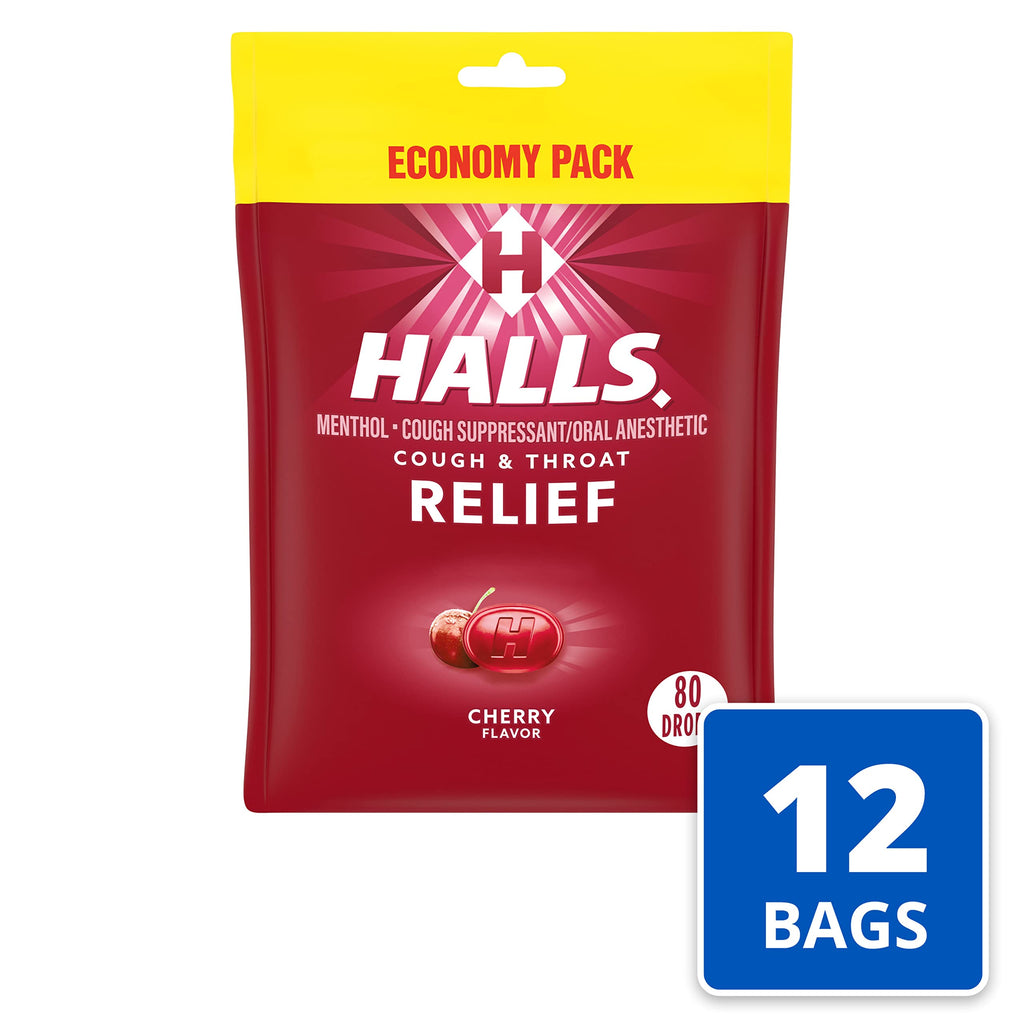 HALLS Relief Cherry Cough Drops, Economy Pack, 12 Packs of 80 Drops (960 Total Drops)