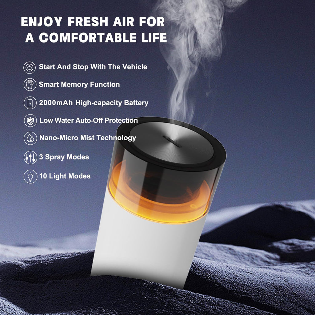 HODEMI Car Diffuser with Auto Start-Stop,Car Humidifier with Memory Function,Battery-Powered Aromatherapy Essential Oil Diffuser